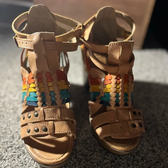 Mexican Huarache Colorful Leather Strappy Heels Sandals Women’s 9 Mexico 26 - Picture 8 of 13